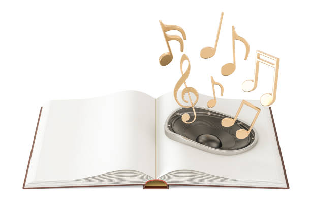 istock Opened book with loudspeaker and music notes, audiobook concept. 3D rendering 694910050