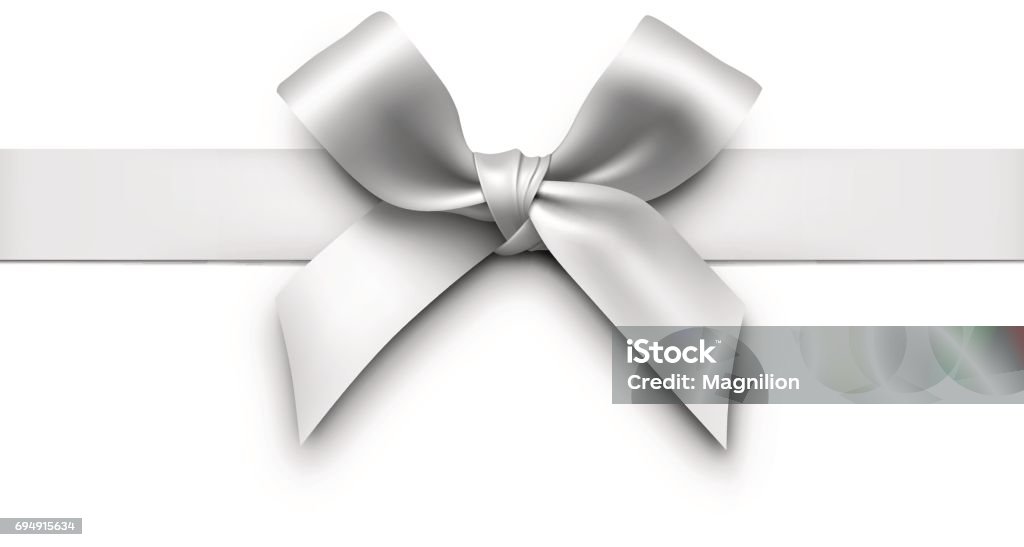 Silver Gift Bow with Ribbon Silver gift bow with ribbon. Vector Illustration of decorative bow. Tied Bow stock vector