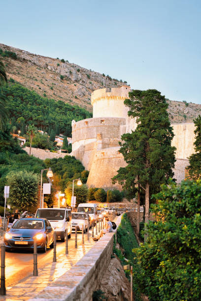Road at Old City Walls and Fort Minceta Dubrovnik Croatia Dubrovnik, Croatia - August 18, 2016: Road at Old City Walls and Fort Minceta at Dubrovnik, in Croatia. People on the background fort minceta dubrovnik stock pictures, royalty-free photos & images