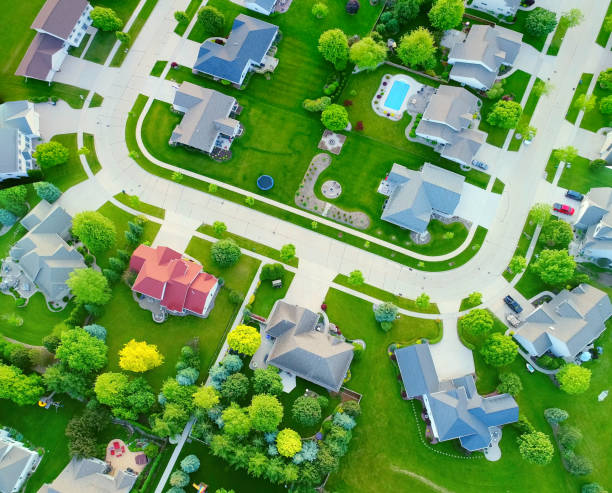 istock Looking down on beautiful neighborhoods in Springtime 694944996