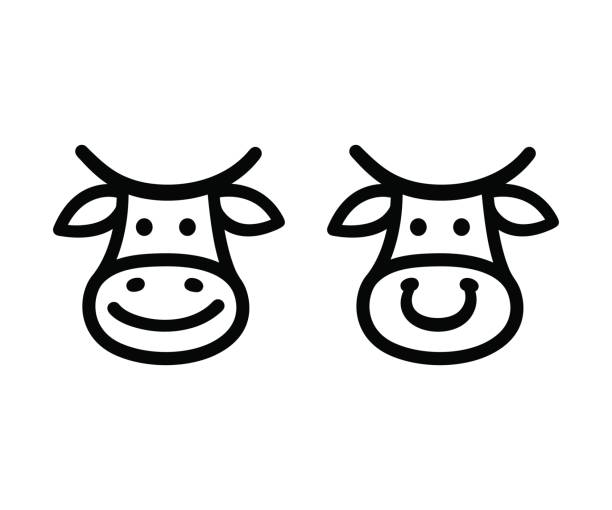 Cow face icon Cute cartoon cow face icon, smiling and with nose ring. Hand drawn doodle style illustration. beef illustrations stock illustrations