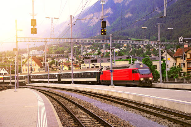 Evening view of Chur station. Central Switzerland.