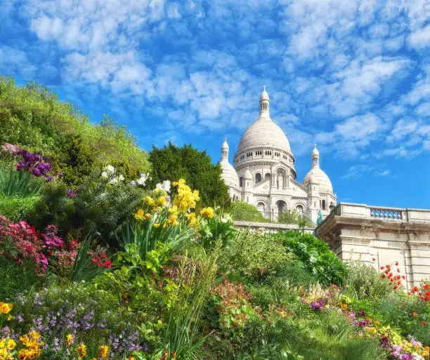 Photo of Sacre Coeur Cathedral in Paris, France, panoramic imaage