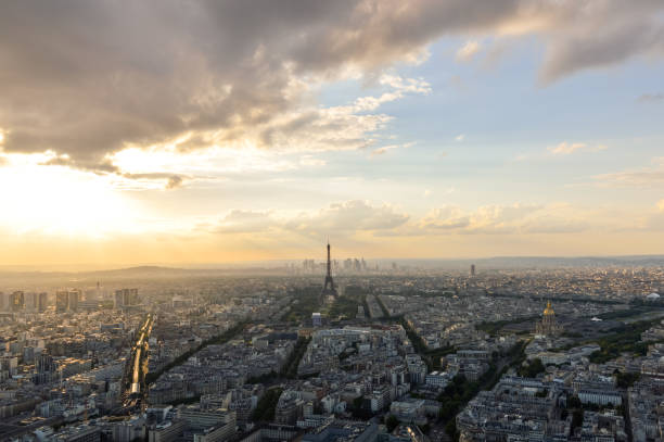 istock Aerial view of Eiffel Tower and Paris during sunset 694983006
