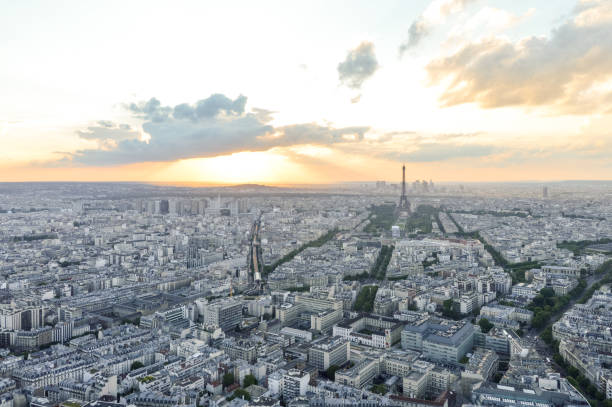 istock Aerial view of Eiffel Tower and Paris during sunset 694983352
