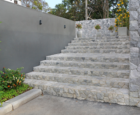 stone stairs in public park thailand.
