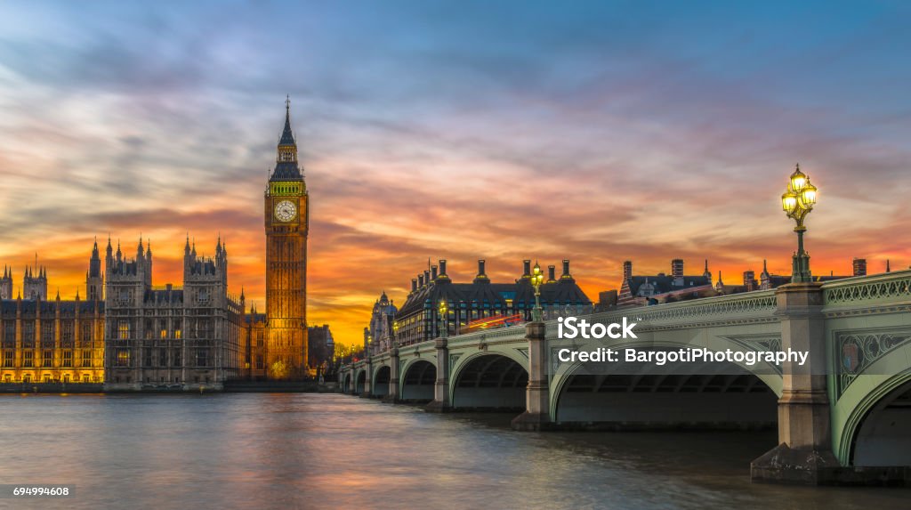 Big Ben and Houses of Parliament at sunset, London Big Ben and Houses of Parliament at sunset, London, UK Architecture Stock Photo