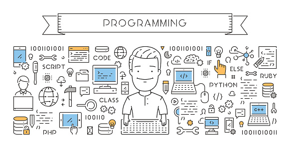 Vector Line Web Concept For Programming Stock Illustration - Download ...