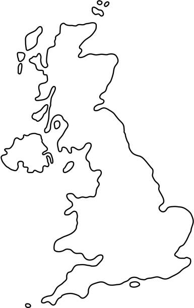 ilustrações, clipart, desenhos animados e ícones de o reino unido da grã grã-bretanha e da irlanda do norte mapa de curvas de contorno pretos de ilustração vetorial - england
