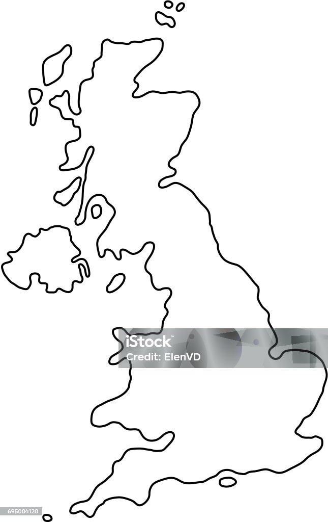 The United Kingdom of Great Britain and Northern Ireland map of black contour curves of vector illustration UK stock vector