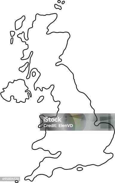 The United Kingdom Of Great Britain And Northern Ireland Map Of Black Contour Curves Of Vector Illustration Stock Illustration - Download Image Now