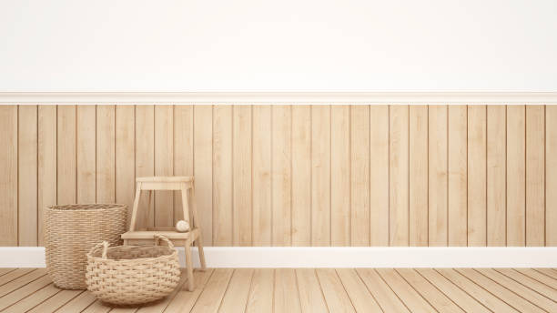 istock wicker basket and stool in the room for artwork - 3D Rendering 695006994