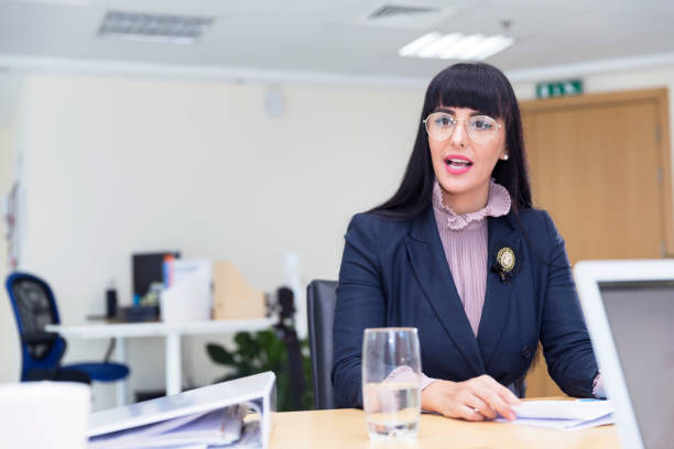 Businesswoman giving an interview