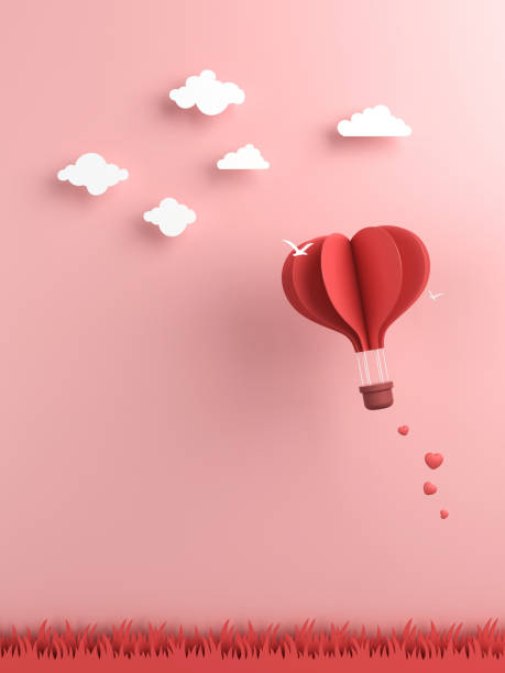 Origami made hot air balloon and cloud Origami made hot air balloon and cloud book heart shape valentines day copy space stock pictures, royalty-free photos & images