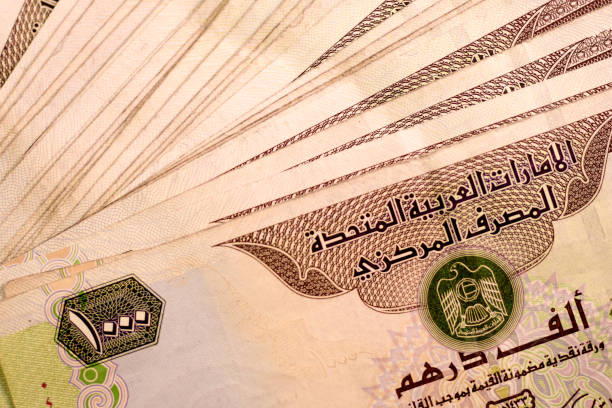 istock Close up Dirhams currency note and coins, AED, United Arab Emirates 695058816