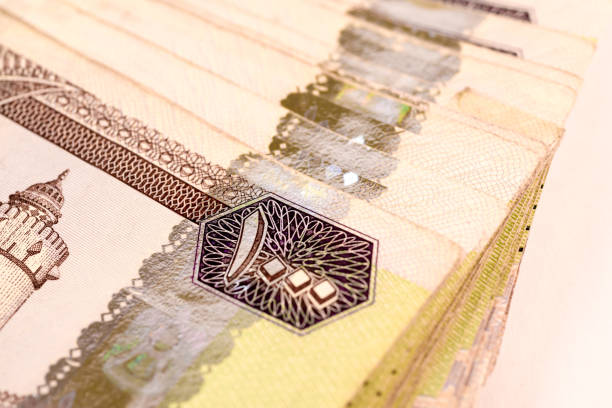 istock Close up Dirhams currency note and coins, AED, United Arab Emirates 695059222