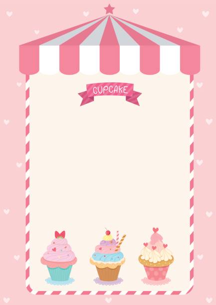 illustrations, cliparts, dessins animés et icônes de modèle de menu mignon cupcake sur fond rose café - spice store