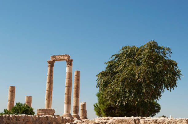 암만: 헤라클레스의 사원, 암만 요새, 및 도시의 원래 핵 중의 센터에 역사적인 사이트에서에서 가장 중요 한 로마 구조의 유적 - temple of heracles 뉴스 사진 이미지