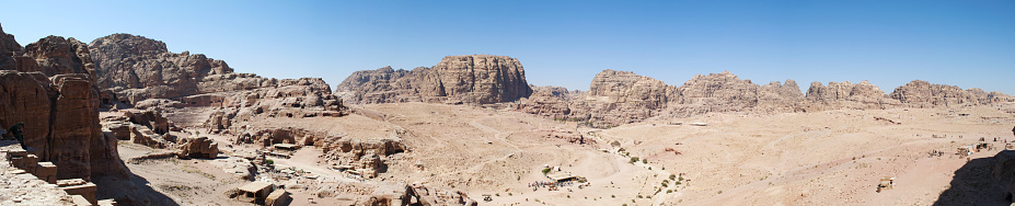 Petra Archaeological Park, Jordan - October, 2, 2013: jordanian landscape in the desert valley of the famous archaeological Nabataean city of Petra
