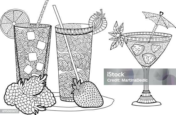 Fruit Drink Stock Illustration - Download Image Now - Cocktail, Coloring Book Page - Illlustration Technique, Abstract