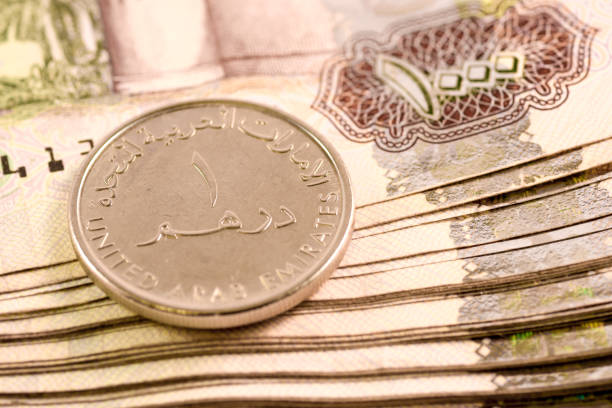 istock Close up Dirhams currency note and coins, AED, United Arab Emirates 695065616