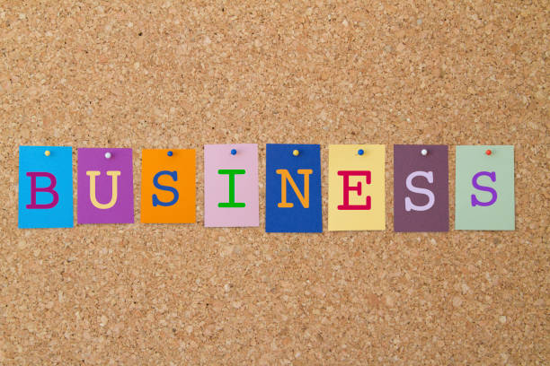 istock BUSINESS word written on colorful sticky notes pinned on cork board. 695071180