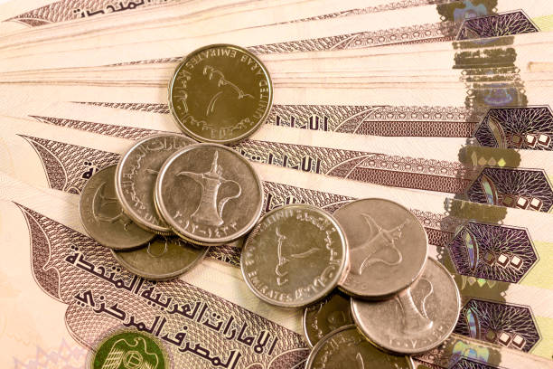 istock Close up Dirhams currency note and coins, AED, United Arab Emirates 695072668