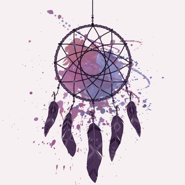 Vector illustration of dream catcher with watercolor splash Vector illustration of dream catcher with watercolor splash symbol north american tribal culture bead feather stock illustrations