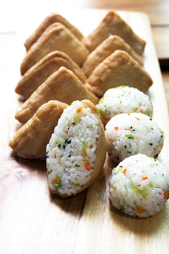 Fried Tofu Rice Balls And Mini Rice Ball Korean Food Stock Photo