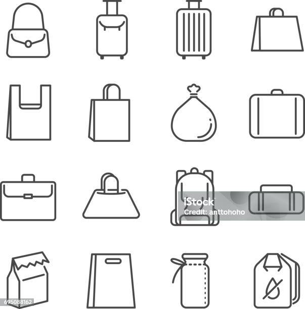 Bag Line Icon Set Included The Icons As Plastic Bag Suitcase Baggage Luggage And More Stock Illustration - Download Image Now