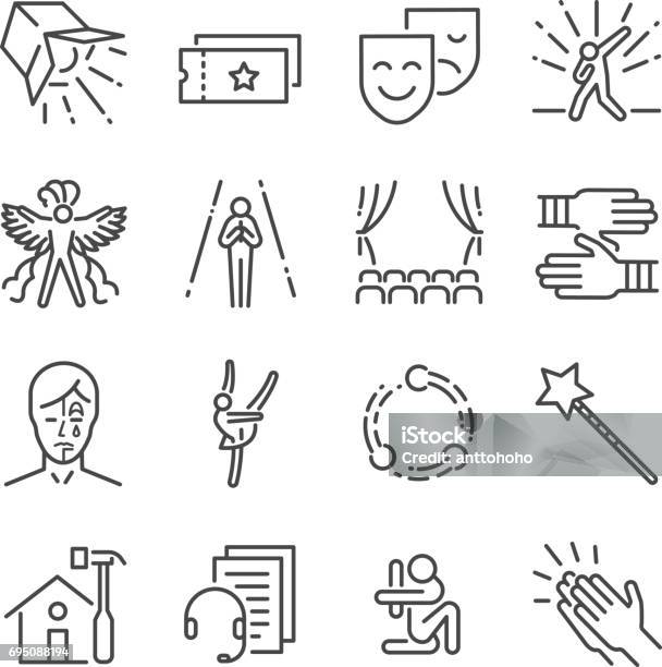 Performance Line Icon Set Included The Icons As Mask Mime Stage Concert And More Stock Illustration - Download Image Now