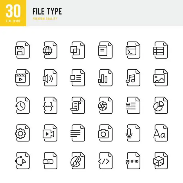 Vector illustration of File Type - set of thin line vector icons