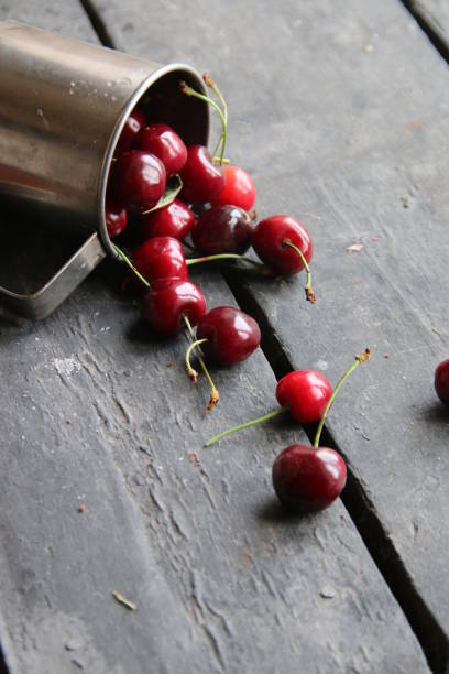 istock Ripe sweet cherries in the metal mug. 695098310