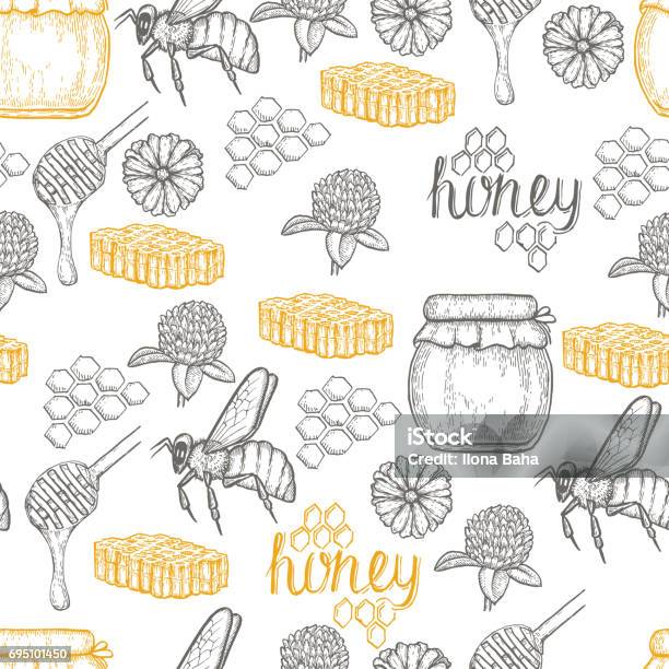 Simple Honey Pattern Hand Drawn Honey Seamless Pattern Over White Background Stock ...