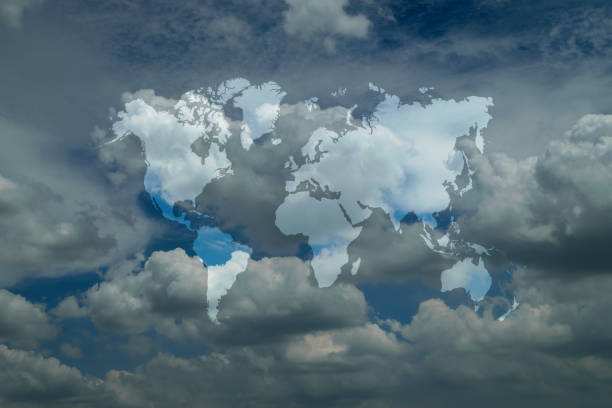 istock Nature cloudscape with blue sky and white cloud with world map 695103586