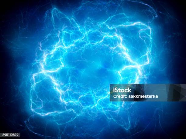 Blue Glowing Plasma Lightning Stock Photo - Download Image Now - Lightning, Blue, Backgrounds