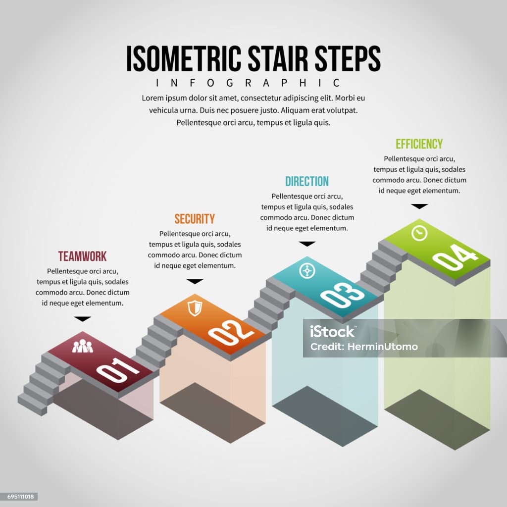 Isometric Stair Steps Infographic Vector isometric illustration of stair steps infographic design element. Timeline - Visual Aid stock vector