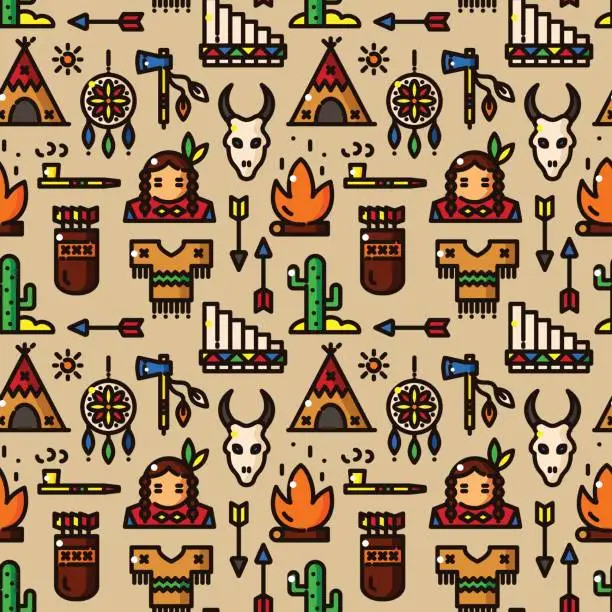 Vector illustration of American indian vector seamless pattern