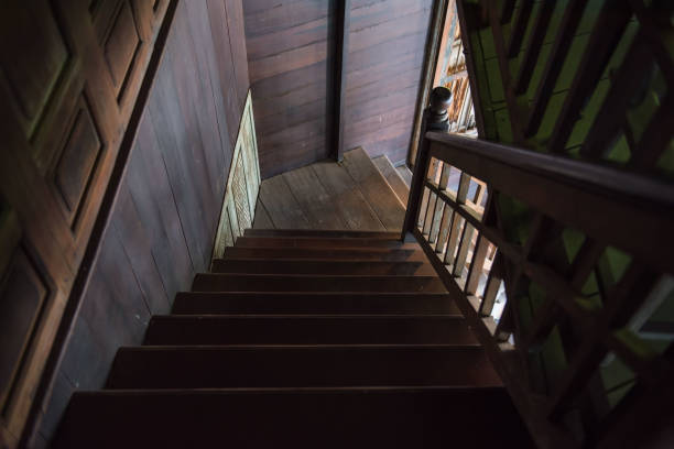 istock old Wooden stairs in house, interior 695120674