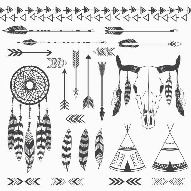 ilustrações de stock, clip art, desenhos animados e ícones de tribal indian collections - native american north american tribal culture symbol dreamcatcher