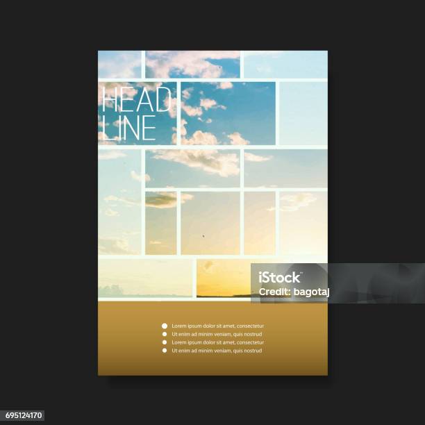 Flyer Or Cover Design Sunset Stock Illustration - Download Image Now - Mosaic, Template, Poster