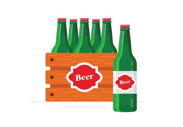 illustrazioni stock, clip art, cartoni animati e icone di tendenza di birra-bottiglie-scatola-flat-2 copia - white background freshness variation brown