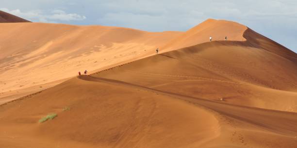 istock Sand dune in Sossusvlei, Namibia. People walking the rim. 695127860