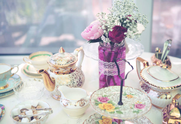 istock Vintage table set up for afternoon tea 695130896