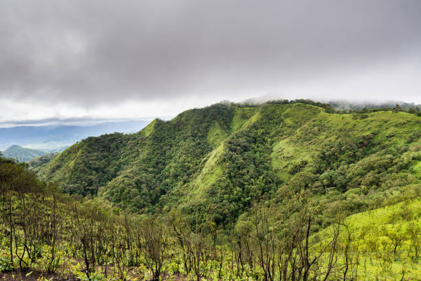 istock trails on the mountain peak and mountain ridge with raining fog 695131962