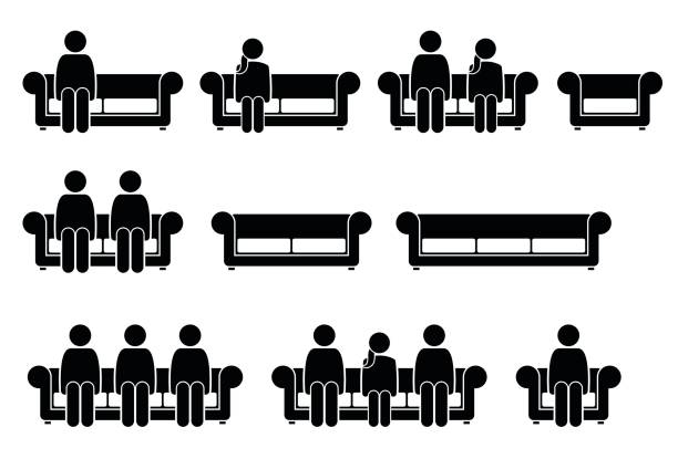 stockillustraties, clipart, cartoons en iconen met mensen zitten op stoel sofa. - heteroseksueel koppel