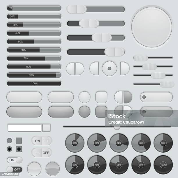 Set Of Interface Buttons Grey Collection Slider Progress Bars Stock ...