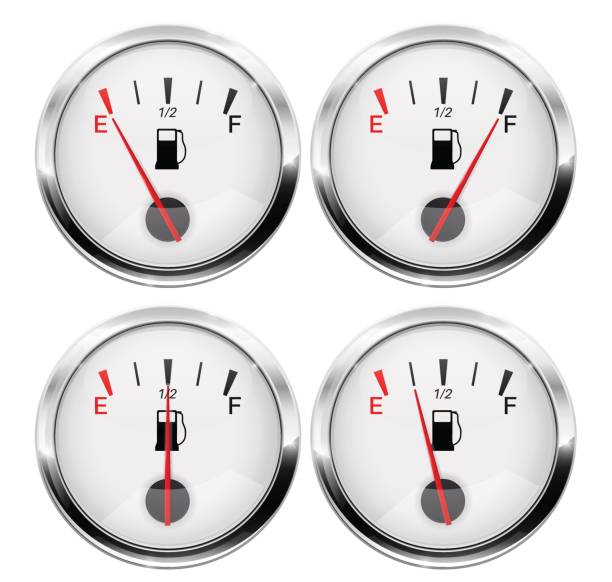 ilustrações de stock, clip art, desenhos animados e ícones de fuel gauge. round gauge with chrome frame - car isolated three dimensional shape white background