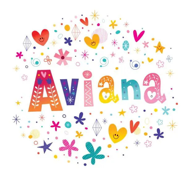 Vector illustration of Aviana girls name decorative lettering type design