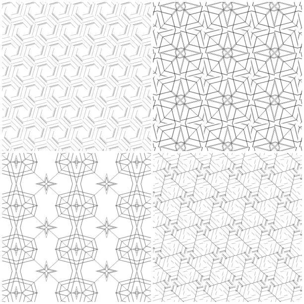 Vector illustration of Set of line textured seamless pattern
